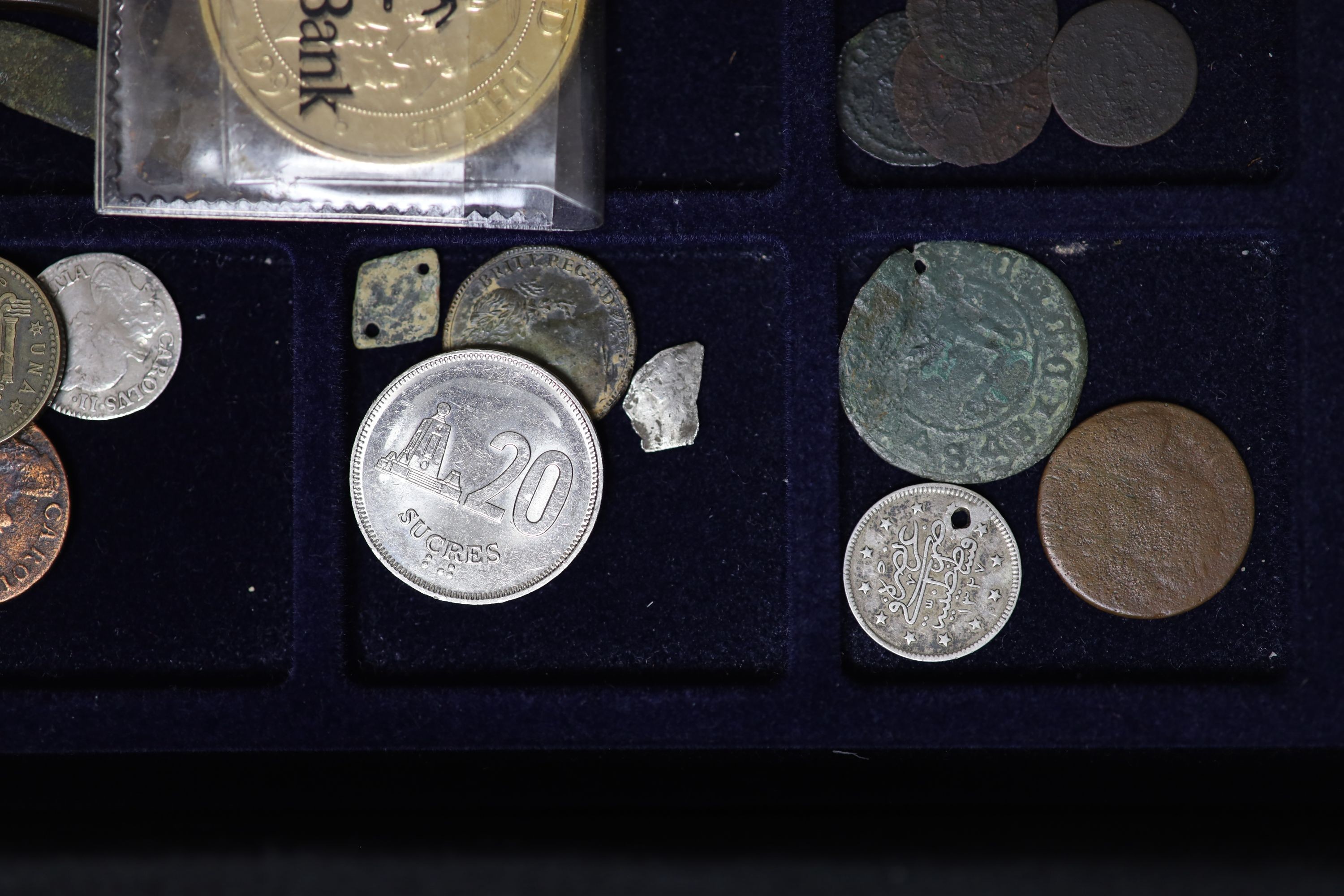 A large collection of silver, bronze and copper coins, metal fragments etc. found in Sussex, 3 trays in a case